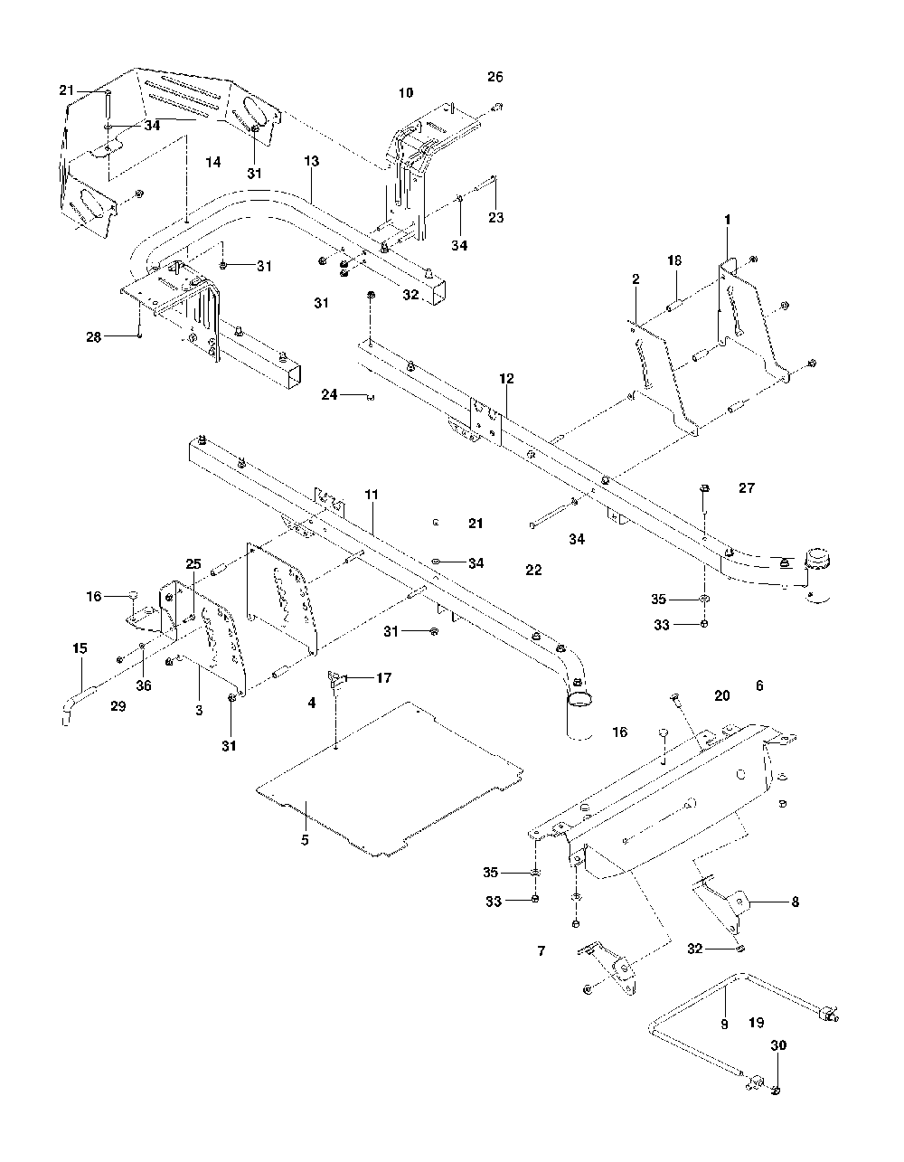 Frame Diagram and Parts List for RZ46IBF 967277604-00, 2014-03 Husqvarna Lawn Tractor