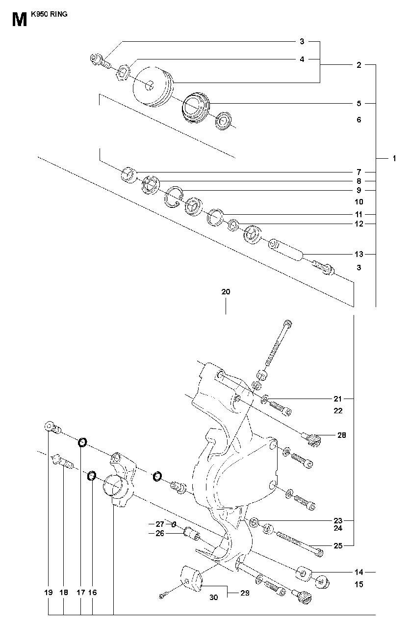 Lever Diagram and Parts List for K950RING 2007-01 Husqvarna Circular Saw