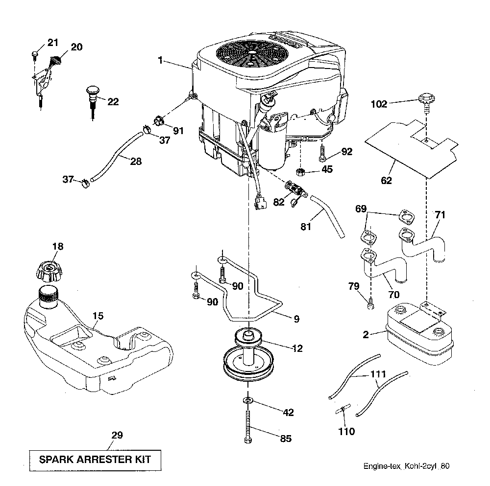 Engine Diagram and Parts List for 96043027700  Husqvarna Lawn Tractor