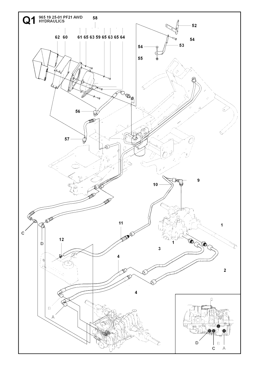 Hydraulic Pump - Motor 2 Diagram and Parts List for PF21AWD (965192501)(2008-03) Husqvarna Lawn Tractor
