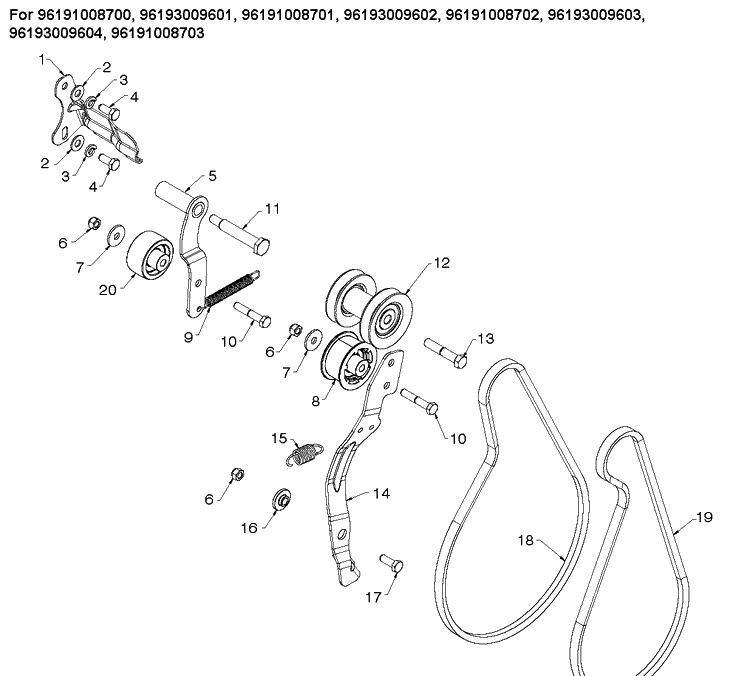 Chassis, Engine And Pulleys 2 Diagram and Parts List for ST224  Husqvarna Snow Blower