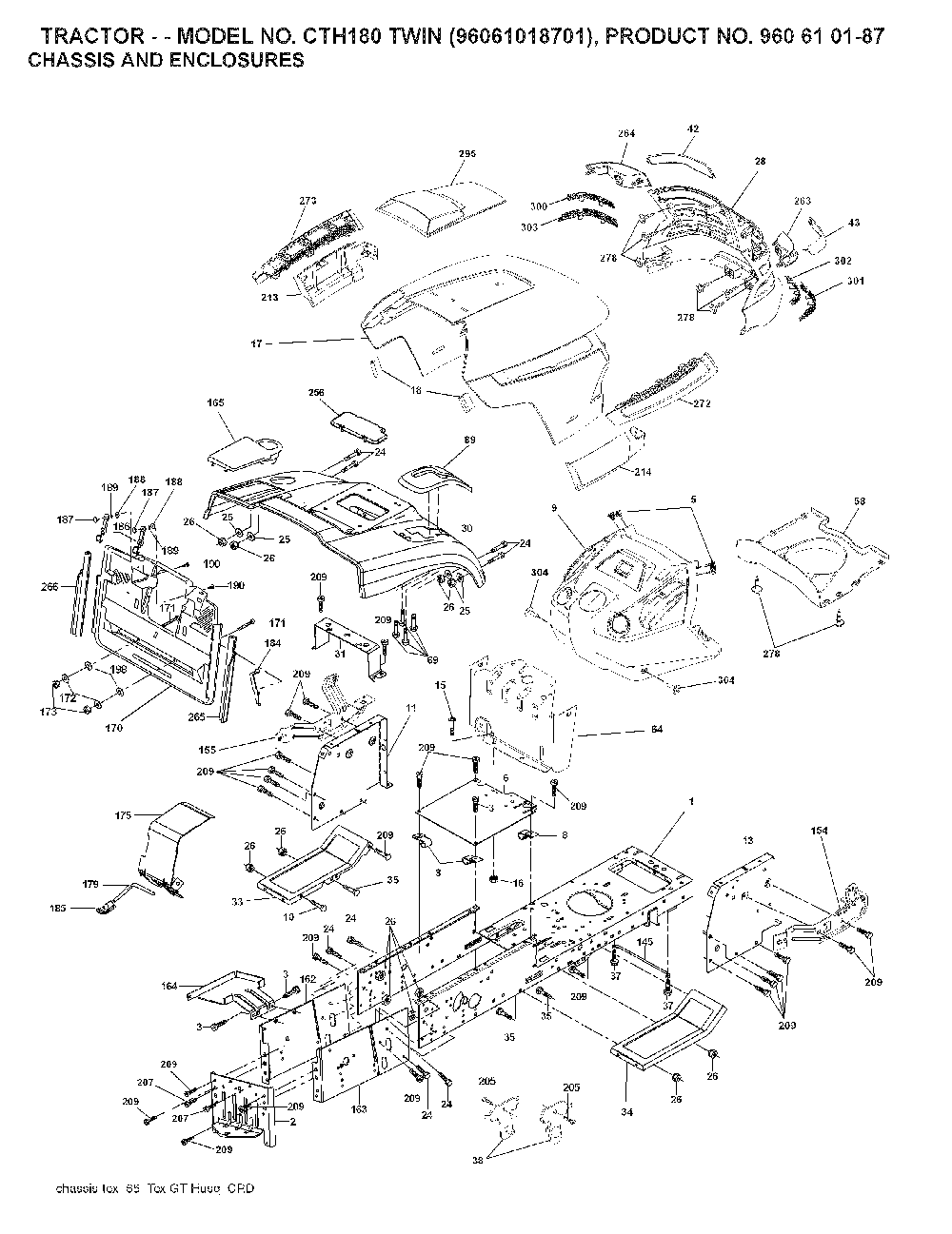Chassis And Enclosures Diagram and Parts List for CTH180TWIN (96061018701)(2007-05) Husqvarna Lawn Tractor