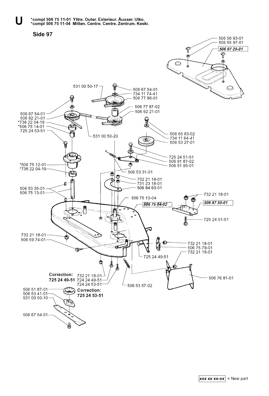 97cm Cutting Deck 2 Diagram and Parts List for R16H 1999-02 Husqvarna Lawn Tractor