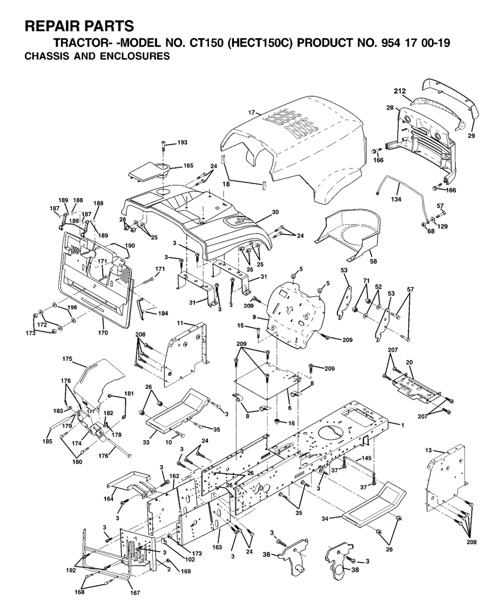 Chassis And Enclosures Diagram and Parts List for CT150 (954170019-C)(2001-01) Husqvarna Lawn Tractor