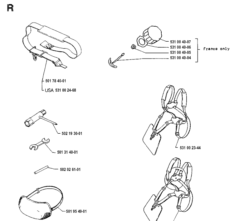 Harness Diagram and Parts List for 132R 19920100001-19931400000 Husqvarna Brush Cutter