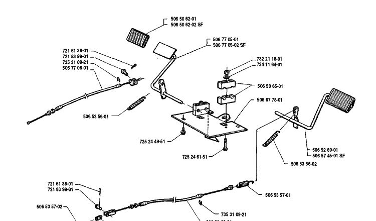 Pedal Assembly Diagram and Parts List for RIDER8508 1990-02 Husqvarna Lawn Mower