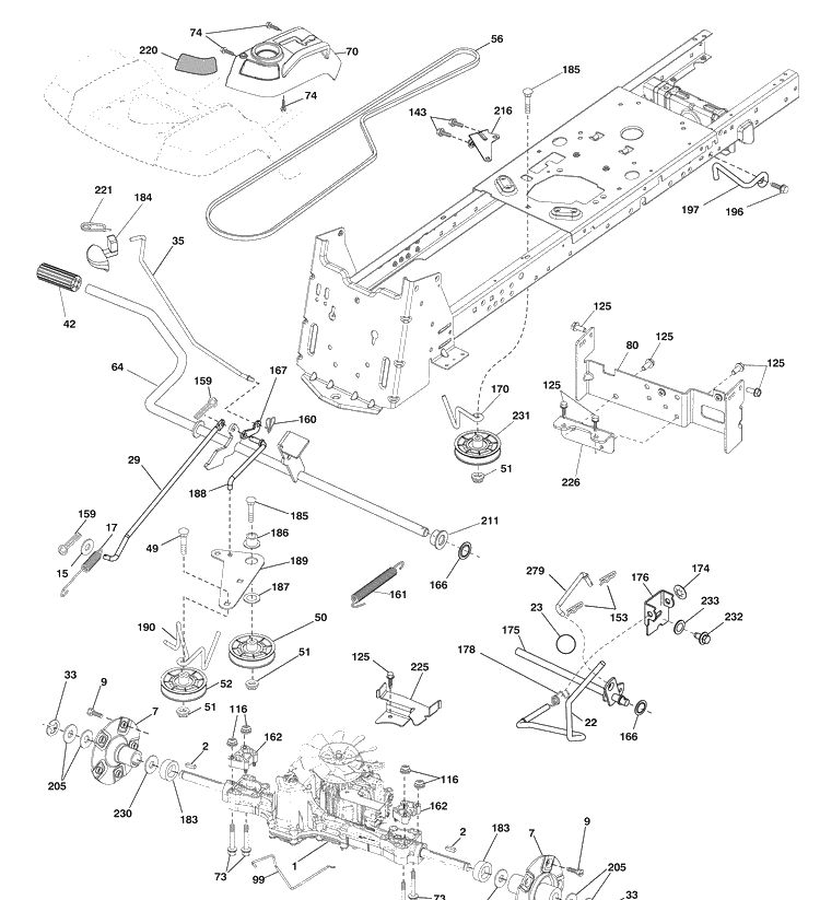 Drive Diagram and Parts List for LGT2554 (96043007400)(2009-09) Husqvarna Lawn Mower