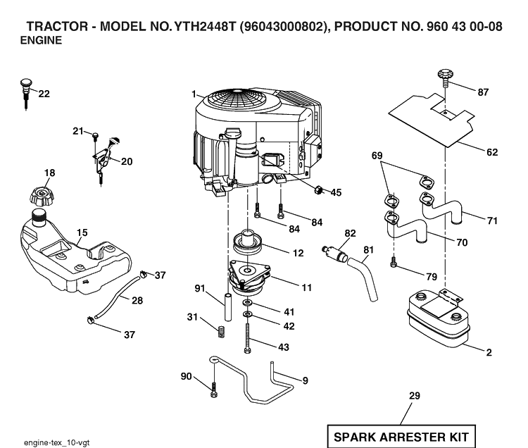 Engine Diagram and Parts List for YTH2448T (96043000802)(2006-02) Husqvarna Lawn Tractor