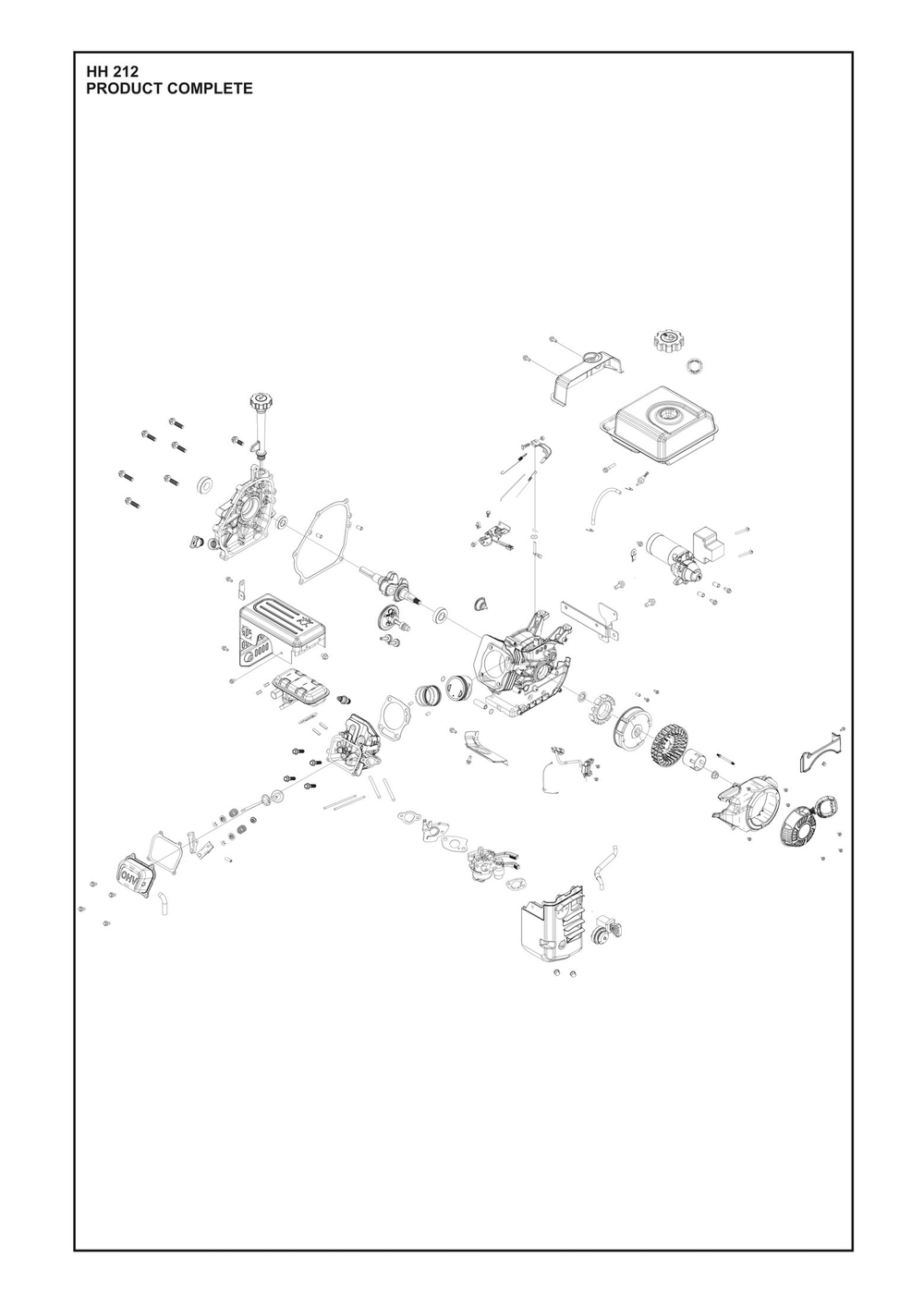 Complete Product Diagram and Parts List for HH212 598609601, 598609602, 598609603 Husqvarna Engine
