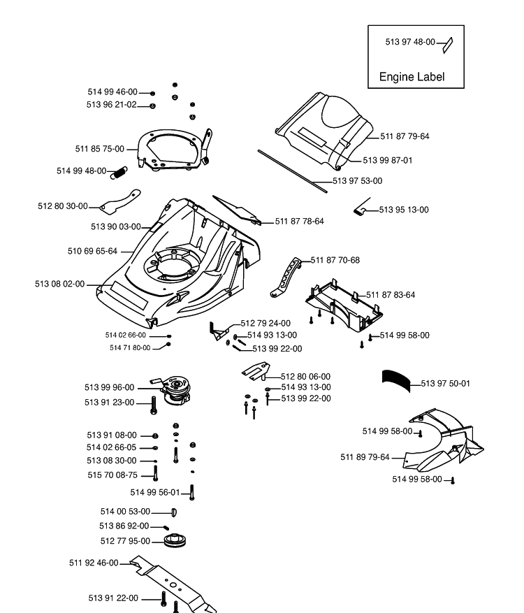 Frame Diagram and Parts List for ROYAL50  Husqvarna Lawn Mower