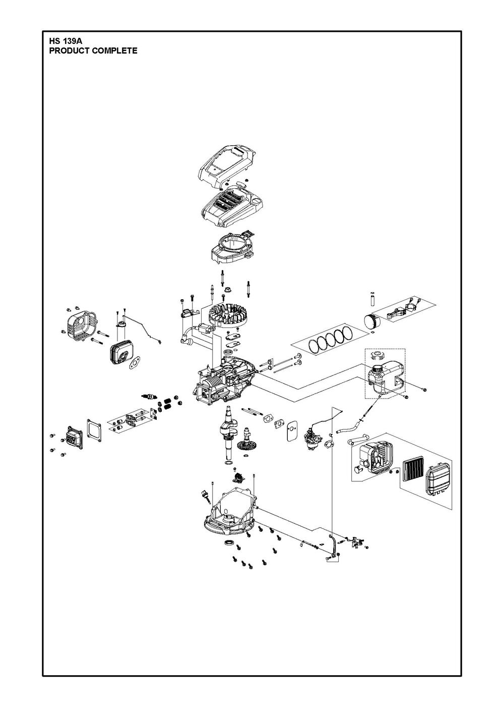 Complete Product Diagram and Parts List for HS139A531450701 531450702, 599912201, 599912202 Husqvarna Engine