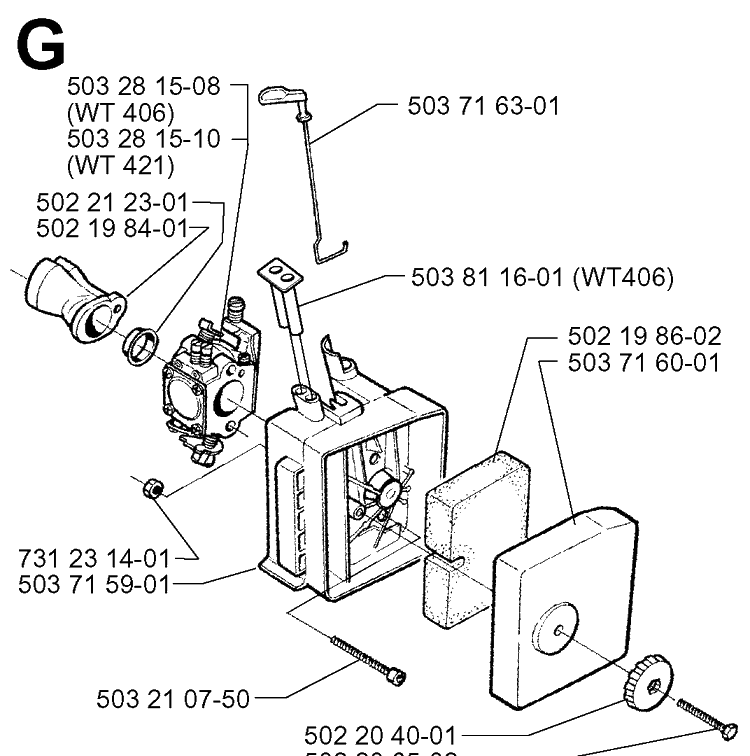 Carburetor And Air Filter Diagram and Parts List for 225H75 19970500001-19980900000 Husqvarna Hedge Trimmer