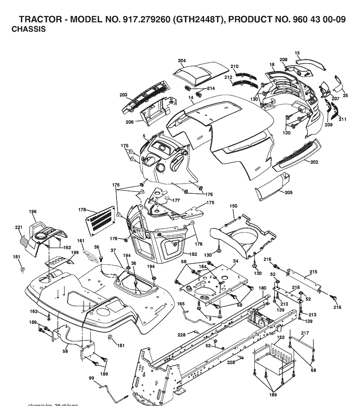 Chassis And Enclosures Diagram and Parts List for GTH2448T (917279260)(2006-02) Husqvarna Lawn Tractor