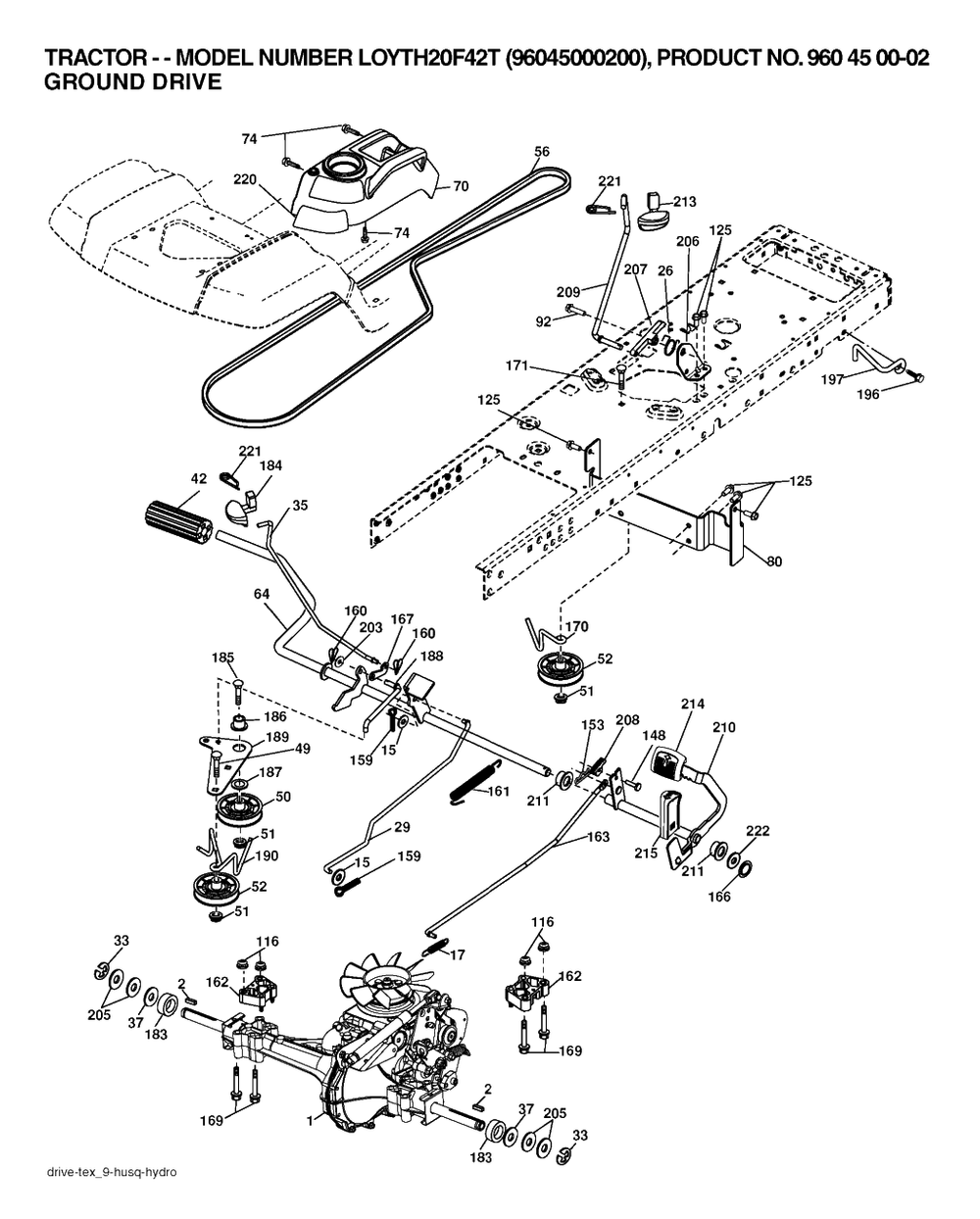 Drive Diagram and Parts List for YTH20F42T (960450002-00)(2006) Husqvarna Lawn Tractor