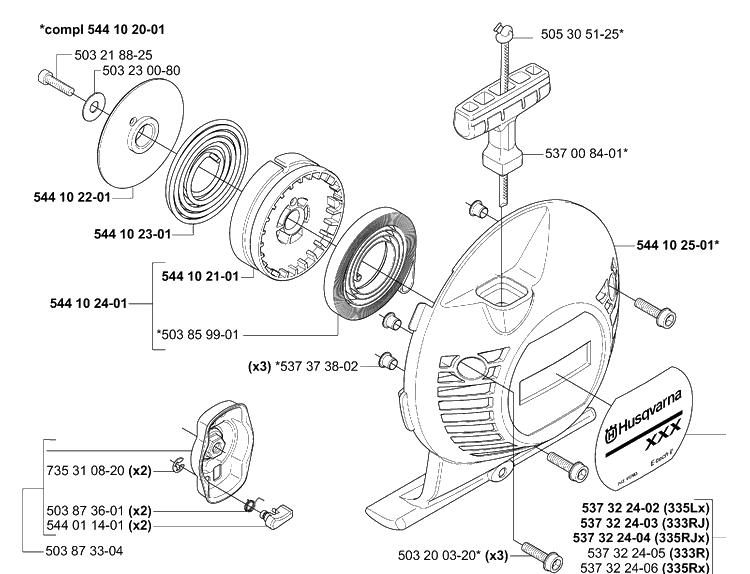 Starter Diagram and Parts List for 335RJX 2006-05 Husqvarna Trimmer