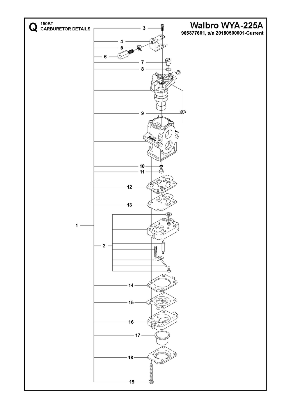 Carburetor Details Diagram and Parts List for 150BT2007-2021  Husqvarna Leaf Blower / Vacuum
