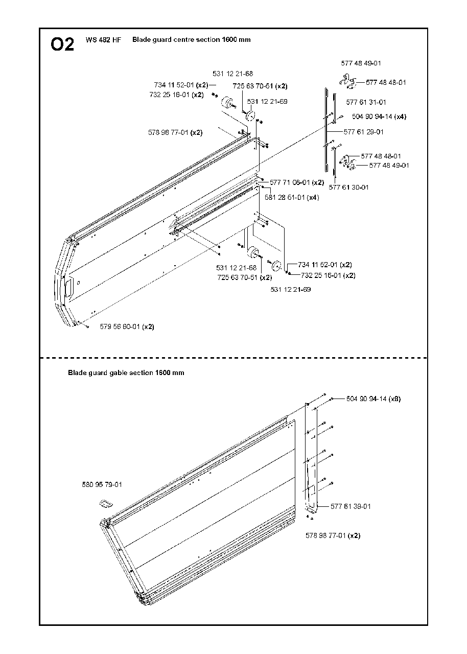 Guards 1600mm Diagram and Parts List for WS482HF (00000001275 - 20134501536)(2012-07) Husqvarna Circular Saw