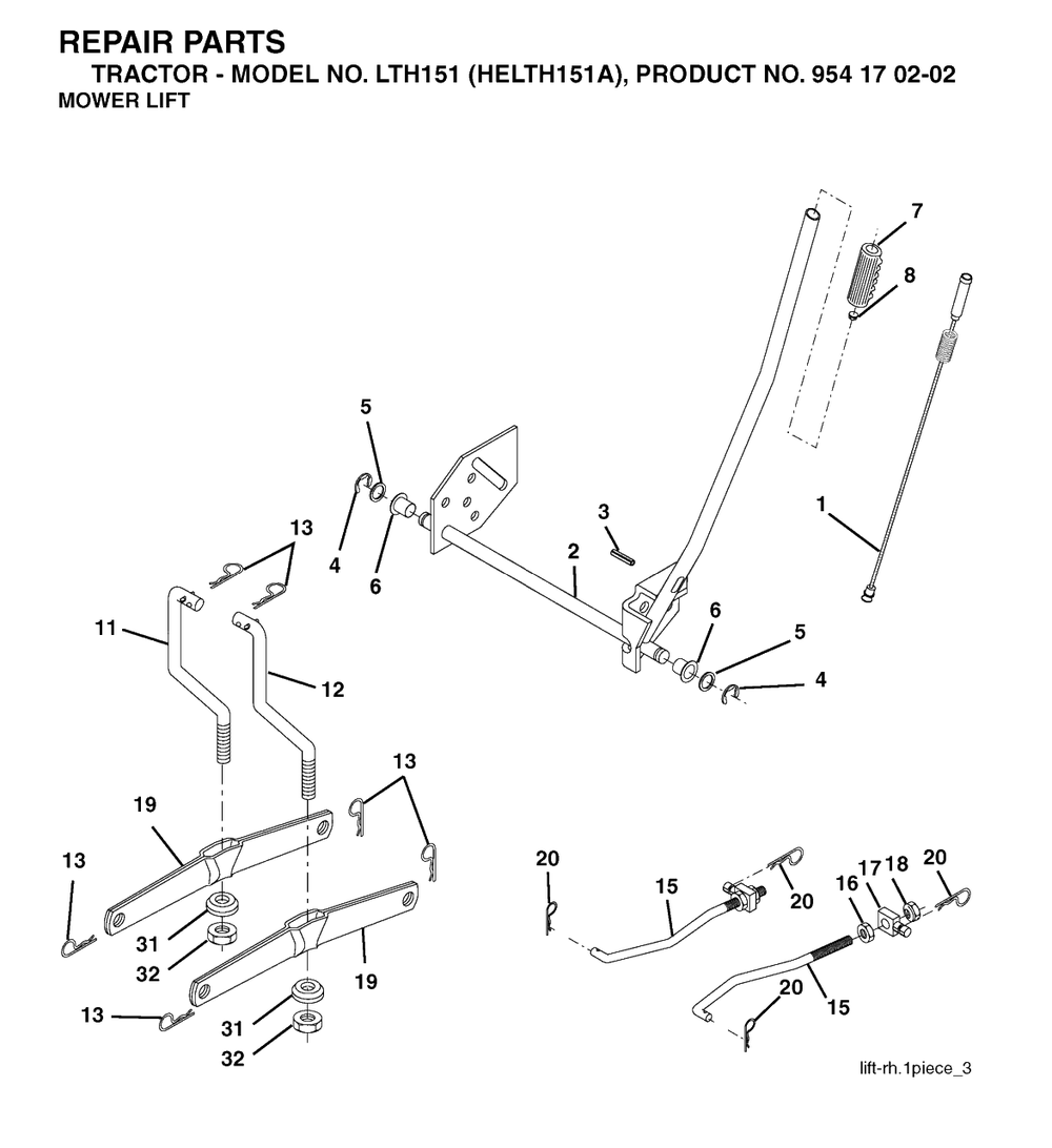 Mower Lift / Deck Lift Diagram and Parts List for LTH151 (954170202-A)(2004-01) Husqvarna Lawn Tractor