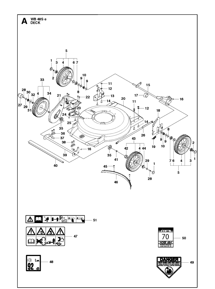 Mower Deck / Cutting Deck Diagram and Parts List for WB48SE  Husqvarna Lawn Mower