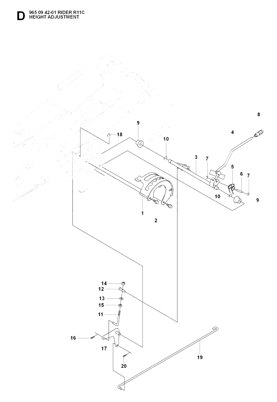 Height Adjustment Diagram and Parts List for R11C (965094201)(2007-01) Husqvarna Lawn Tractor