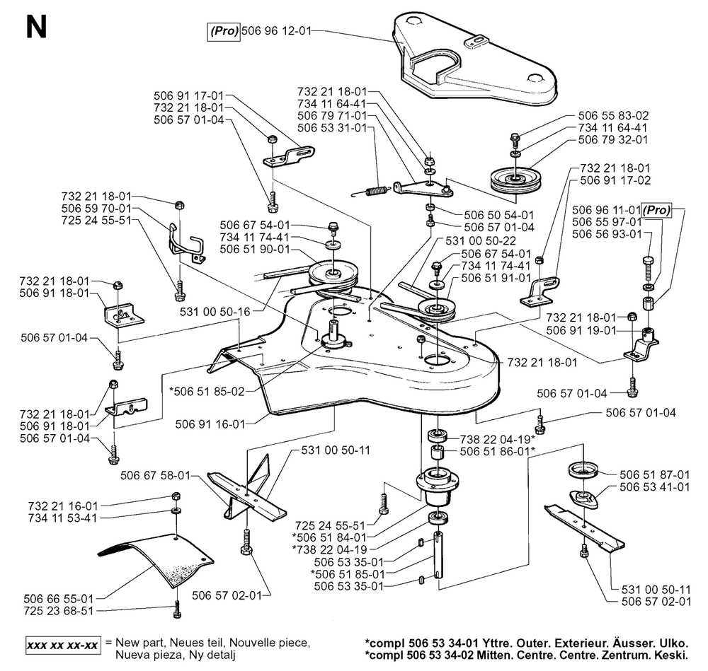85cm Cutting Deck Diagram and Parts List for R850HST 1998-03 Husqvarna Lawn Tractor