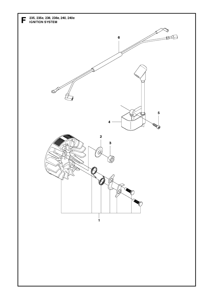 Ignition System Diagram and Parts List for 240 20101400001-20144000000 Husqvarna Chainsaw