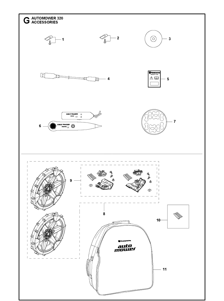 Accessories 1 Diagram and Parts List for 320 2013-03 Husqvarna Lawn Mower