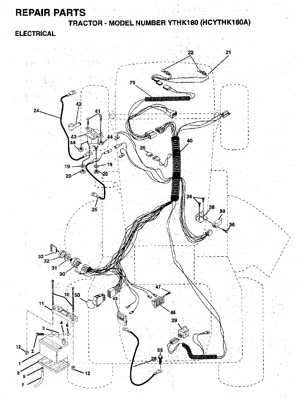 Electrical Diagram and Parts List for YTHK180 (HCYTHK180A)(1996-01) Husqvarna Lawn Tractor