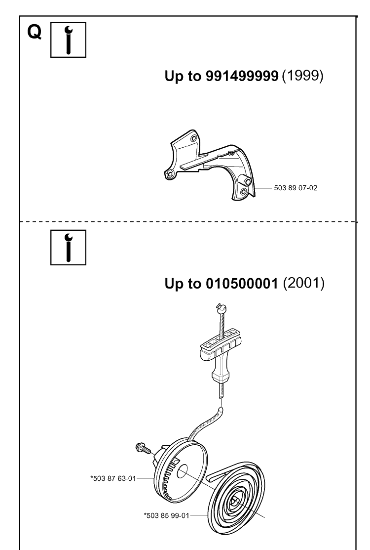 Service Updates Diagram and Parts List for 351 20012200001-Current Husqvarna Chainsaw