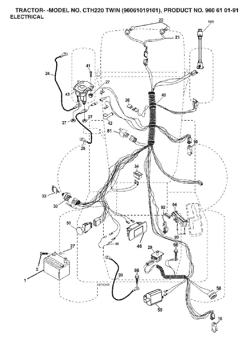 Electrical Diagram and Parts List for CTH220TWIN (96061019101, 960610191)(2007-05) Husqvarna Lawn Tractor