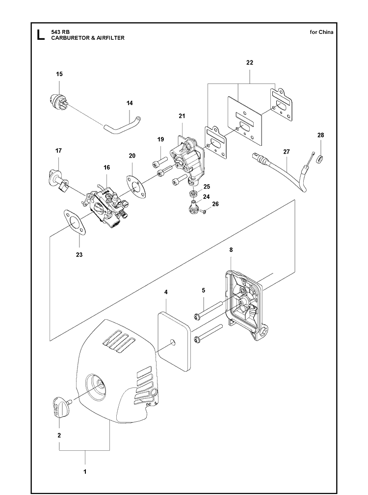 Carburetor And Air Filter Diagram and Parts List for 543RB  Husqvarna Brush Cutter