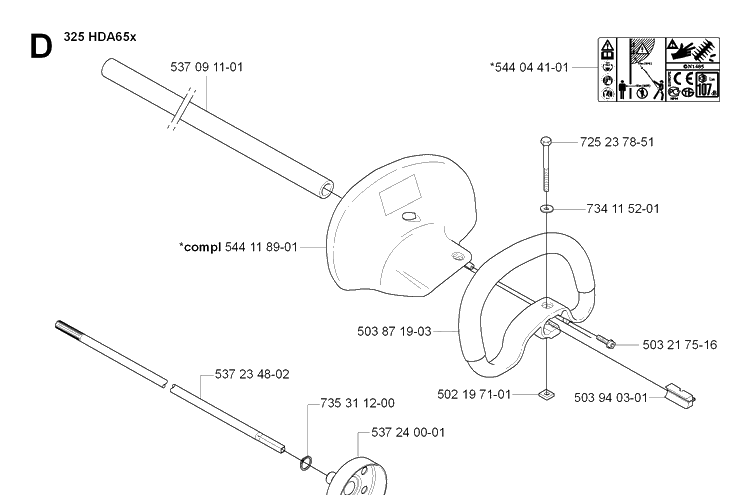 Shaft And Handle Diagram and Parts List for 325HDA65 (X-SERIES)(20070100001-20090900000) Husqvarna Hedge Trimmer