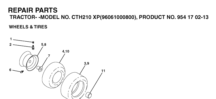 Wheels And Tires Diagram and Parts List for CTH210XP (96061000800)(2005-01) Husqvarna Lawn Tractor
