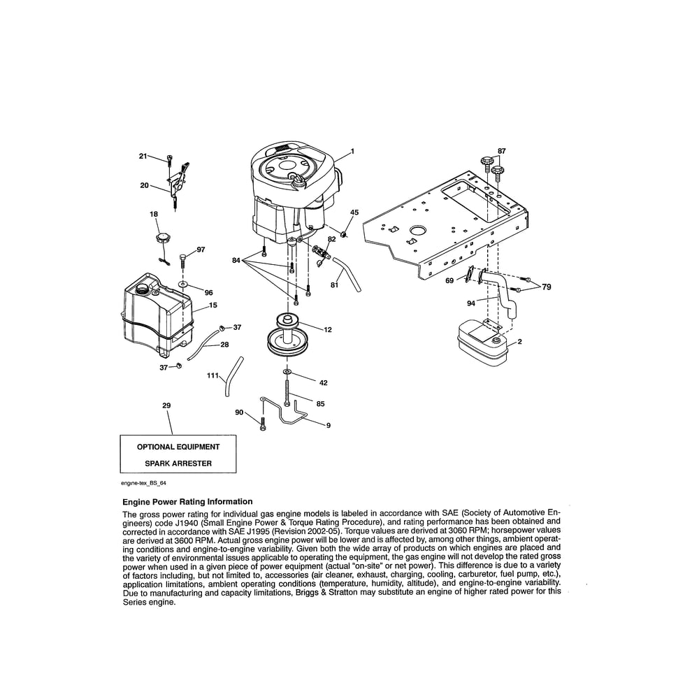 Engine Diagram and Parts List for YTH18542-960430172  Husqvarna Lawn Tractor