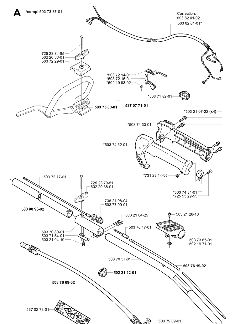 Shaft And Handle Diagram and Parts List for 240RBD 20004000001-Current Husqvarna Brush Cutter