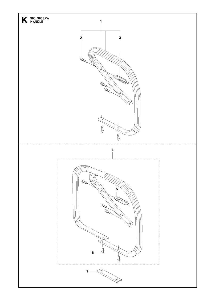 Handle Diagram and Parts List for 390XP-XPG-XPW (EPA)(20101800001 - 20111800000) Husqvarna Chainsaw