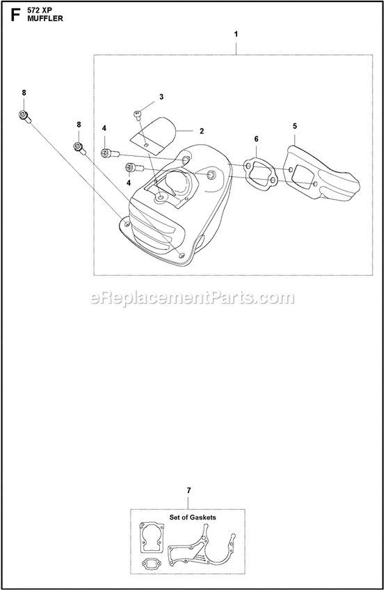Muffler Diagram and Parts List for 572XPG  Husqvarna Chainsaw