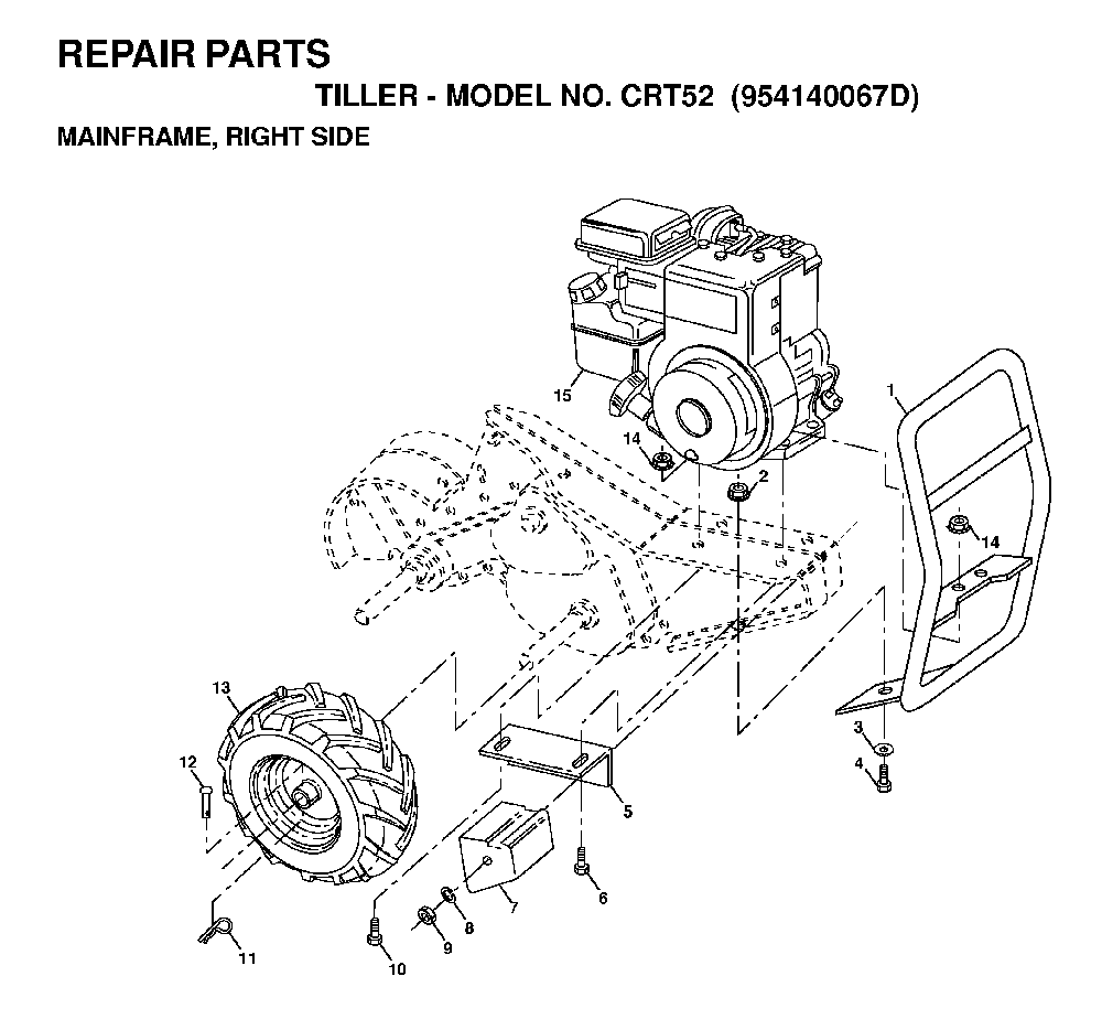 Mainframe, Right Side Diagram and Parts List for CRT52 (954140067D)(1999-03) Husqvarna Tiller