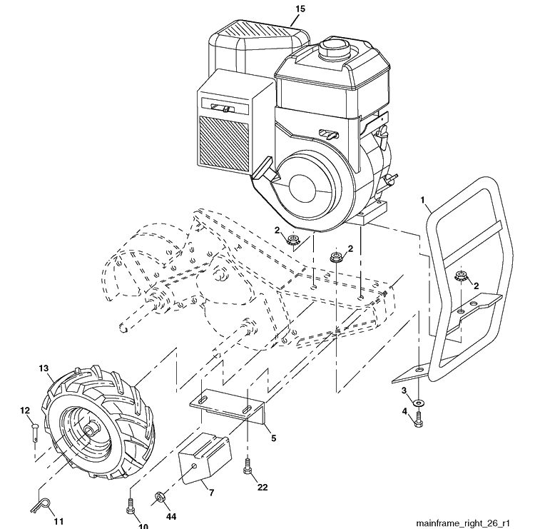 Mainframe, Right Side Diagram and Parts List for 900DRT (96093001100)(2009-10) Husqvarna Tiller