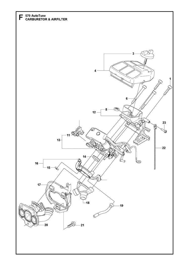 Carburetor Air Filter Diagram and Parts List for 570 2013-03 Husqvarna Chainsaw