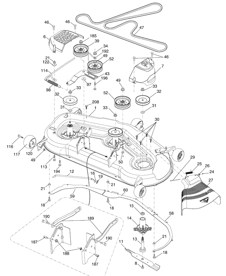 Mower Deck Diagram and Parts List for YTH2454 (96043006000)(2008-12) Husqvarna Lawn Mower