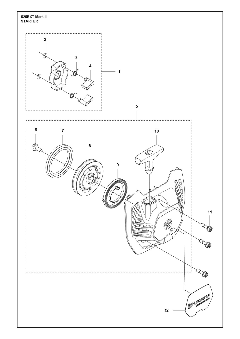 Starter Diagram and Parts List for 525RXTMARKII  Husqvarna Brush Cutter