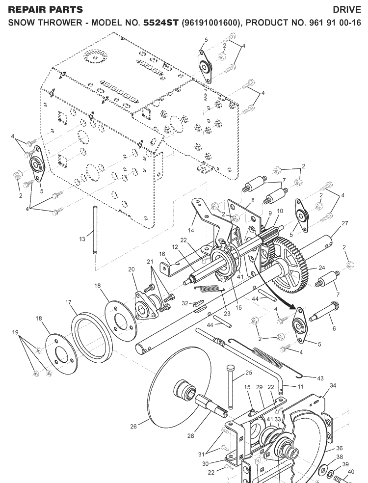 Drive Diagram and Parts List for 5524ST (96191001600)(2007-07) Husqvarna Snow Blower