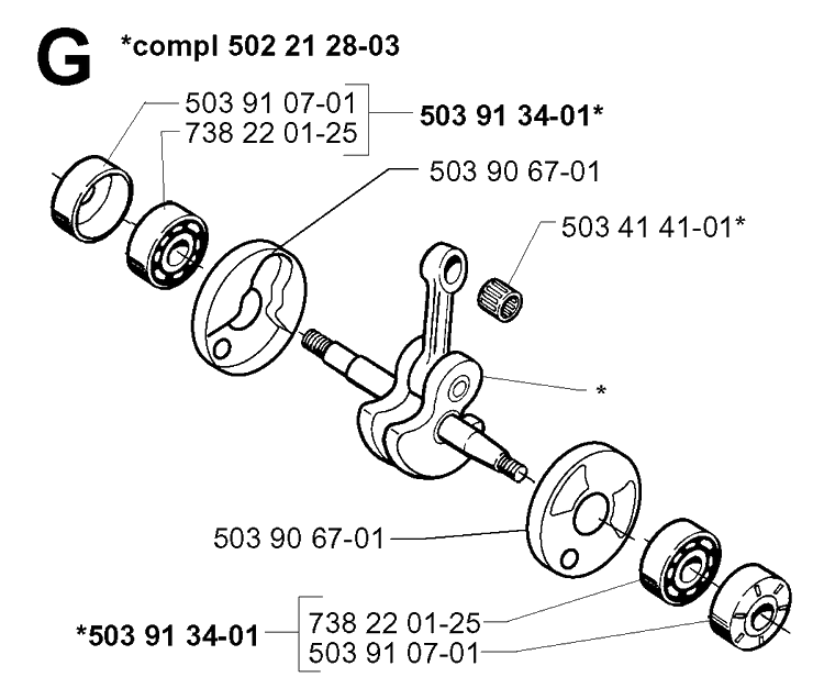 Crankshaft Diagram and Parts List for 240RBD 19970500001-20004000000 Husqvarna Brush Cutter