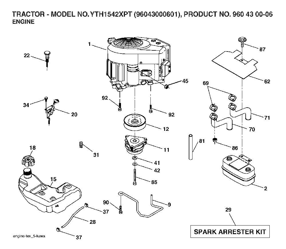 Engine Diagram and Parts List for YTH1542XPT (96043000601)(2006-03) Husqvarna Lawn Tractor
