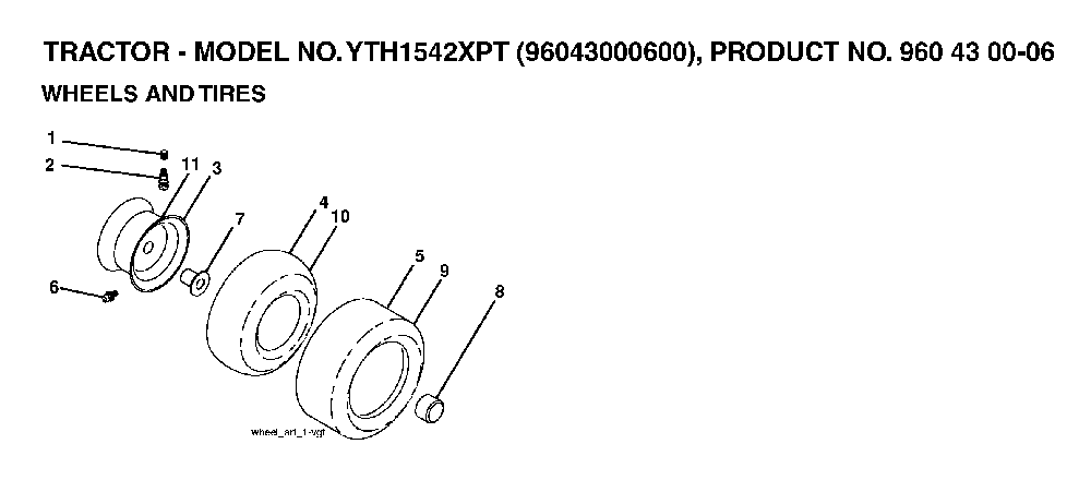 Wheels And Tires Diagram and Parts List for YTH1542XPT (96043000600)(2006-01) Husqvarna Lawn Tractor