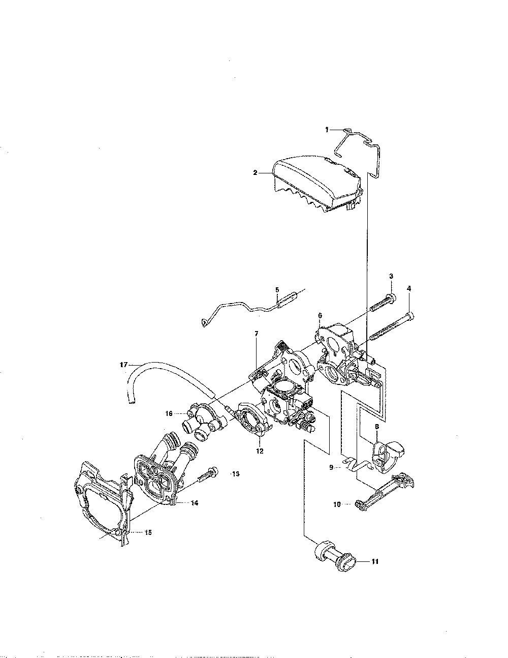 Carburetor/air filter Diagram and Parts List for 965030298  Husqvarna Chainsaw