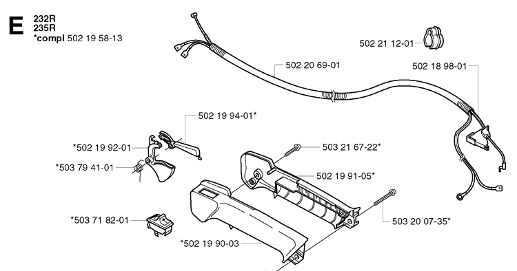 Throttle Controls Diagram and Parts List for 235R 20023500001-20060100000 Husqvarna Brush Cutter