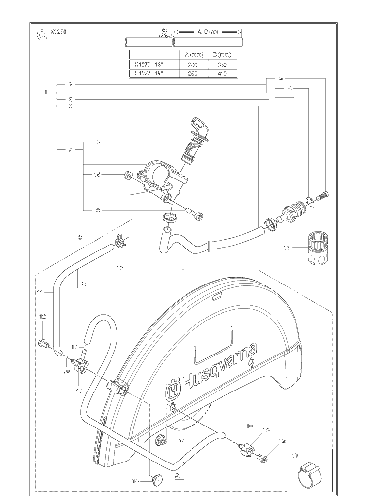 Water Hose Kit Diagram and Parts List for K1270 (K1270 Rail)(2016-07) Husqvarna Table Saw Accessories