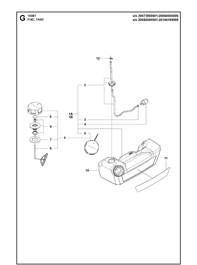 Fuel Tank Diagram and Parts List for 150BT  Husqvarna Leaf Blower / Vacuum